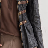 Urban Military Style Zipper Horizontal Trim Black PU Jacket