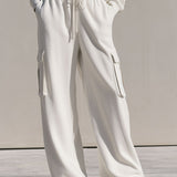 Casual Sports White Cotton Half-zip Sweatshirt And Cargo Pants Set