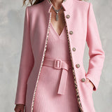 Retro-chic Pink Knit Dress And Leopard-print Lined Wool Blend Coat
