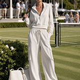 Casual Sports White Cotton Half-zip Sweatshirt And Cargo Pants Set