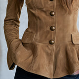 Casual Retro Camel-colored Faux Suede Jacket