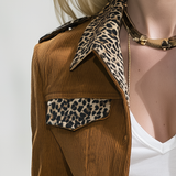 Retro-casual Elegant Corduroy Jacket With Leopard Print Panels
