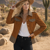 Retro-casual Elegant Corduroy Jacket With Leopard Print Panels