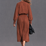 Women's Casual Reddish-Brown Suede Long-Sleeve Jumpsuit (Faux-Layered Style) MDZ2773H1LXY