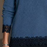Women's Contrast Lace Elegant Half-Zip Long-Sleeve Top MDZ2706H4GMJ
