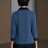 Women's Contrast Lace Elegant Half-Zip Long-Sleeve Top MDZ2706H4GMJ