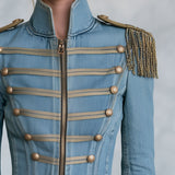 Western Retro Tassel Button Zipper Light Blue Denim Jacket