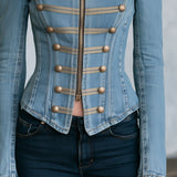 Western Retro Tassel Button Zipper Light Blue Denim Jacket