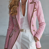 Women's Pink Fringe Denim Jacket Western Zip-Up Fitted Peplum Cropped Coat