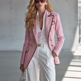Women's Pink Fringe Denim Jacket Western Zip-Up Fitted Peplum Cropped Coat