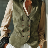 Women's Notched Lapel Double Breasted Olive Vest MDZ2805H2YZJ