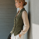 Women's Notched Lapel Double Breasted Olive Vest MDZ2805H2YZJ