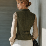 Women's Notched Lapel Double Breasted Olive Vest MDZ2805H2YZJ