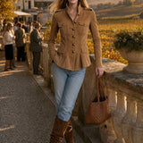 Casual Retro Camel-colored Faux Suede Jacket