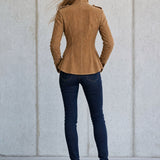 Casual Retro Camel-colored Faux Suede Jacket