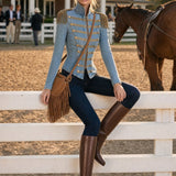 Western Retro Tassel Button Zipper Light Blue Denim Jacket