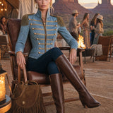 Western Retro Tassel Button Zipper Light Blue Denim Jacket