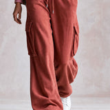 Sporty Retro Pink Striped Hoodie And Brick Red Cotton Pants Set