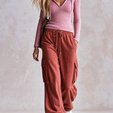 Sporty Retro Pink Striped Hoodie And Brick Red Cotton Pants Set