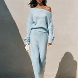 Women's Off-Shoulder Knit Wide-Leg Pant Set MDZ2877H2ZRK