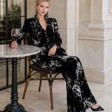 Floral Print Velvet Long Sleeve Wide Leg Jumpsuit