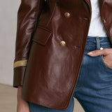 Casual Retro Gold Ribbon Brown PU Blazer