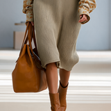 Women's Collared Floral-Panel Drop-Shoulder Balloon-Sleeve Relaxed Knit Midi Dress MDZ2602H8CMX