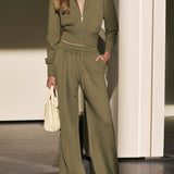 Exquisite And Comfortable Olive Green Zip-up Sweatshirt And Pants Set