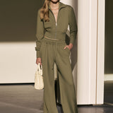 Exquisite And Comfortable Olive Green Zip-up Sweatshirt And Pants Set
