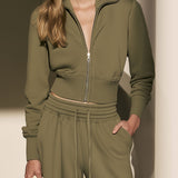 Exquisite And Comfortable Olive Green Zip-up Sweatshirt And Pants Set