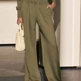 Exquisite And Comfortable Olive Green Zip-up Sweatshirt And Pants Set