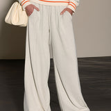 Casual And Comfortable Striped Gray And White Half-zip Sweatshirt And Pants Set