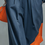 Casual Sportswear Blue And Orange Color-Block Sweatshirt And Joggers Set