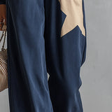 Stylish Casual Star-Print Blue Sweatshirt And Wide-Leg Pants Cotton Set