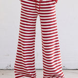 Casual And Comfortable Striped Red Fleece Jacket And Pants Set
