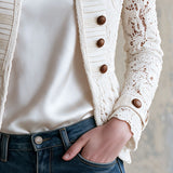 Retro White Stand-up Collar Double-breasted Lace Jacket