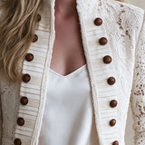 Retro White Stand-up Collar Double-breasted Lace Jacket