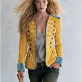 Retro Yellow Round Neck Button-decorated Velvet Jacket