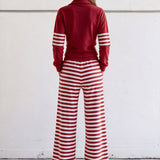Casual And Comfortable Striped Red Fleece Jacket And Pants Set
