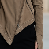 Women's Asymmetrical Zip Denim Jacket Draped Collar Moto Style