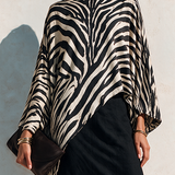 Women's Zebra-Print Asymmetric Hem Cotton-Blend Top MDZ3163H4ZRK