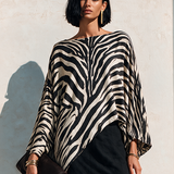 Women's Zebra-Print Asymmetric Hem Cotton-Blend Top MDZ3163H4ZRK