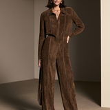 Women's Contrast Stitch Casual Suede Lapel Jumpsuit MDZ3176H7GMJ