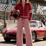 Casual And Comfortable Striped Red Fleece Jacket And Pants Set