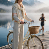 Casual And Comfortable Striped Gray And White Half-zip Sweatshirt And Pants Set