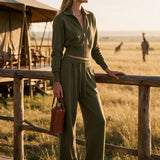 Exquisite And Comfortable Olive Green Zip-up Sweatshirt And Pants Set