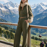 Exquisite And Comfortable Olive Green Zip-up Sweatshirt And Pants Set