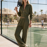Exquisite And Comfortable Olive Green Zip-up Sweatshirt And Pants Set