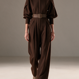 Women's Stand-Collar Zip-Front Balloon-Sleeve Belted Wide-Leg Jumpsuit MDZ3119H2CMX