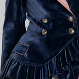 Retro-casual Elegant Jacket Featuring Velvet And PU Leather Paneling And Ruffle Details